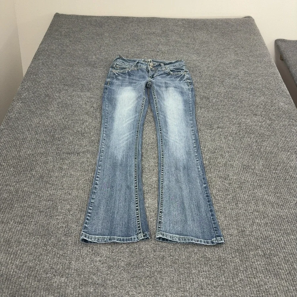 Wallflower Jeans Women 3 Blue Ramie Blend Bootcut Embroidered Low Rise Y2K Style